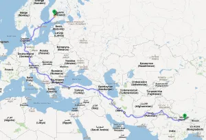 This was our route plan no. 1. We had to, however, change it due to some unrests in Southern Pakistan.
