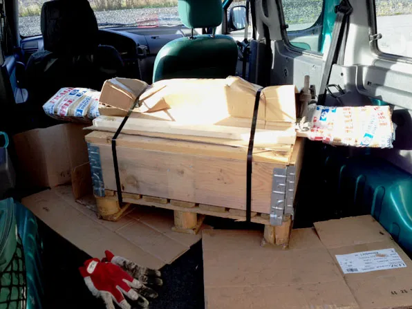 The packed spare parts in Tampere, heading to Helsinki.